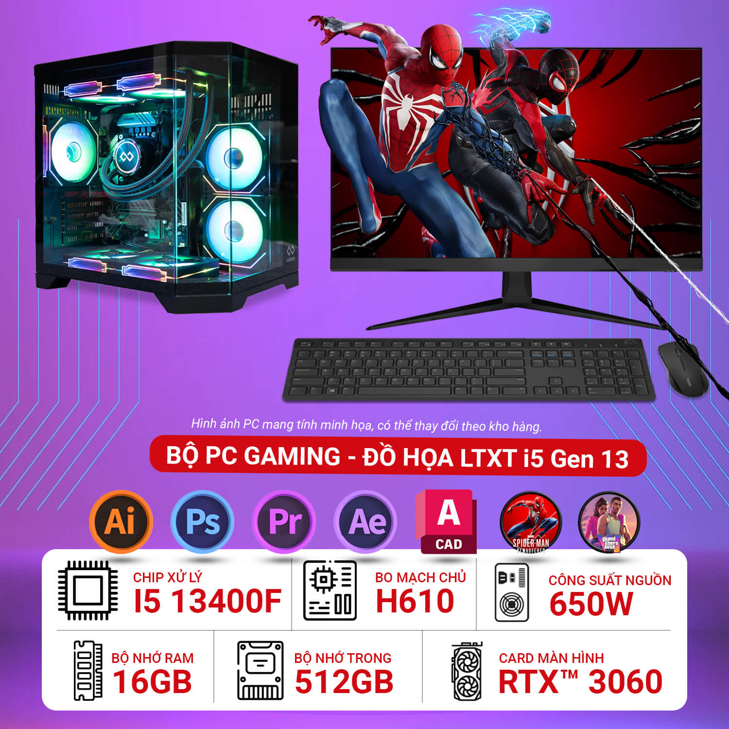 Máy tính bộ lắp ráp Gaming đồ họa LTXT i5 Gen 13 RTX™ 3060 12GB