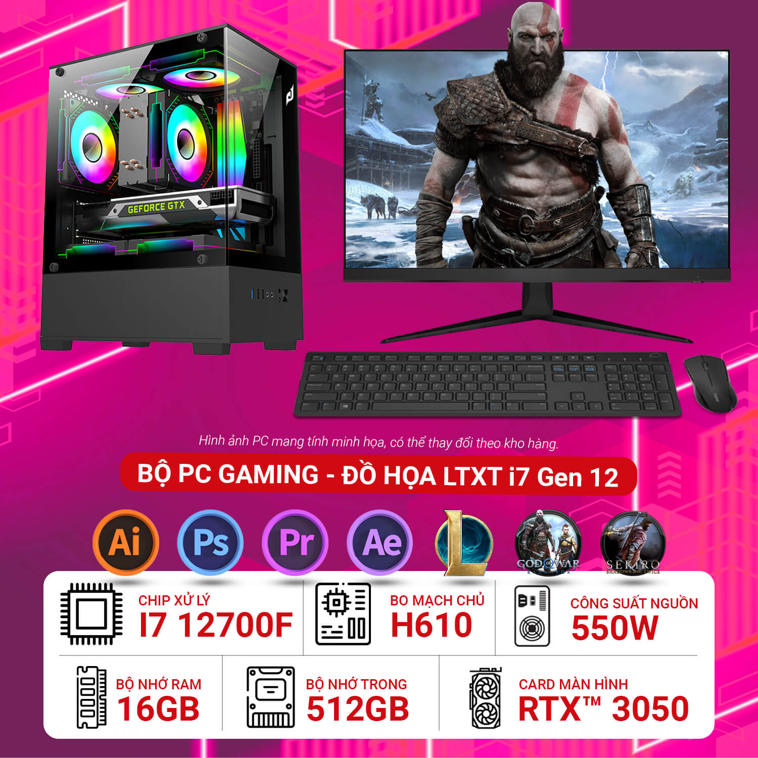 Máy tính bộ lắp ráp Gaming đồ họa LTXT i7 Gen 12 RTX™ 3050 6GB