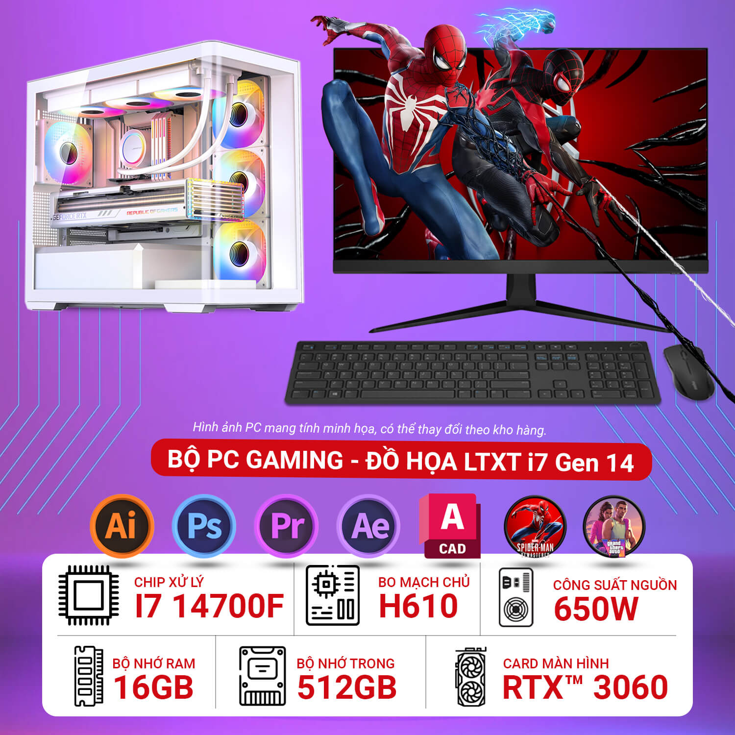 Máy tính bộ lắp ráp Gaming đồ họa LTXT i7 Gen 14 RTX™ 3060 12GB